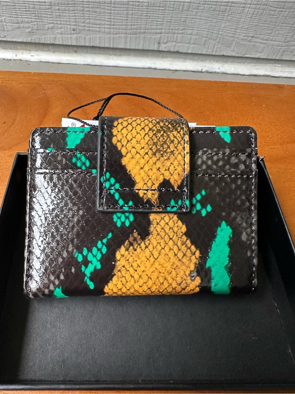 Kurt Geiger Chelsea Snake-Print Card Holder Wallet Embelished Logo Closure NWT - Picture 2 of 6